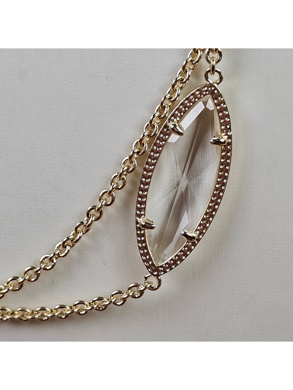 Kendra Scott Elisa Long Clear Crystal Gold Tone Pendant Necklace 38" - Picture 3 of 13